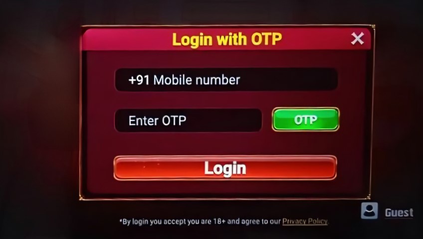 Enter your mobile number and OTP code to log in to the app