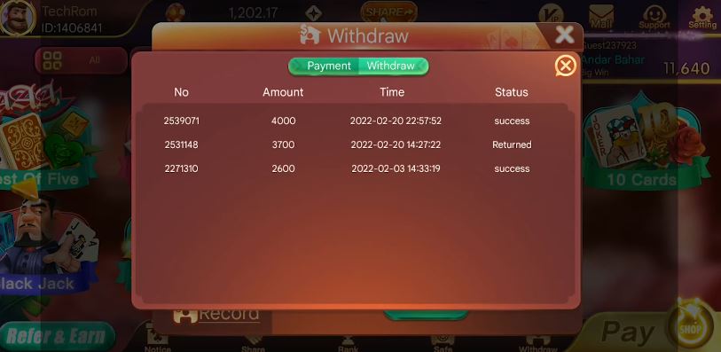 View your withdrawal history and transaction statuses